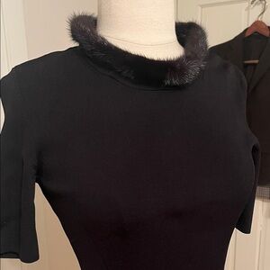 Escada Black dress with real mink fur trim